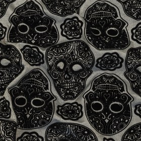 Black Flocked Decorated Skulls on Silver Sconce Diamonds Cotton and Polyester Dobby Black Flocked Decorated Skulls on Silver Sconce Diamonds Cotton and Polyester Dobby