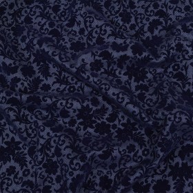 Navy Flocked Classical Florals on Diamond Cotton and Polyester Dobby Navy Flocked Classical Florals on Diamond Cotton and Polyester Dobby