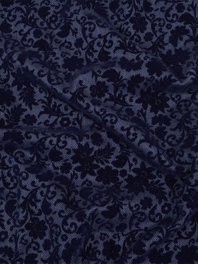 Navy Flocked Classical Florals on Diamond Cotton and Polyester Dobby Navy Flocked Classical Florals on Diamond Cotton and Polyester Dobby