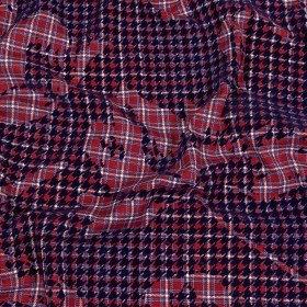 Navy, Red and White Negative Space Florals in Flocked Houndstooth on Plaid Rustic Cotton and Polyester Woven Navy, Red and White Negative Space Florals in Flocked Houndstooth on Plaid Rustic Cotton and Polyester Woven