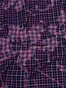 Navy, Red and Estate Blue Negative Space Florals in Flocked Houndstooth on Plaid Rustic Cotton and Polyester Woven Navy, Red and Estate Blue Negative Space Florals in Flocked Houndstooth on Plaid Rustic Cotton and Polyester Woven