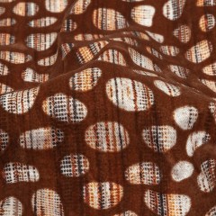 Brown Flocked Bubbles on Brown, Orange and White Distressed Stripes Printed Stretch Cotton Twill Brown Flocked Bubbles on Brown, Orange and White Distressed Stripes Printed Stretch Cotton Twill