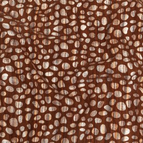 Brown Flocked Bubbles on Brown, Orange and White Distressed Stripes Printed Stretch Cotton Twill Brown Flocked Bubbles on Brown, Orange and White Distressed Stripes Printed Stretch Cotton Twill