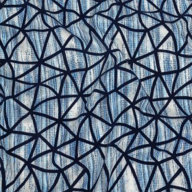 Navy Flocked Geometric Web on Blue and White Distressed Stripes Stretch Cotton Twill Navy Flocked Geometric Web on Blue and White Distressed Stripes Stretch Cotton Twill