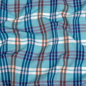 Blue, Orange and White Plaid Cotton and Polyester Dobby Blue, Orange and White Plaid Cotton and Polyester Dobby