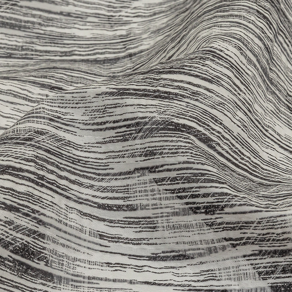 Obsidian and White Striated Lamination Striped Cotton and Polyester Dobby