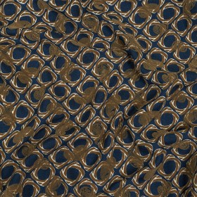 Beige and Navy Flocked Paisley on Twisted Squares Printed Viscose Woven Beige and Navy Flocked Paisley on Twisted Squares Printed Viscose Woven