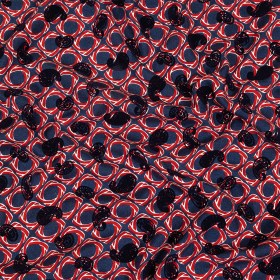 Salsa and Navy Flocked Paisley on Twisted Squares Printed Viscose Woven Salsa and Navy Flocked Paisley on Twisted Squares Printed Viscose Woven