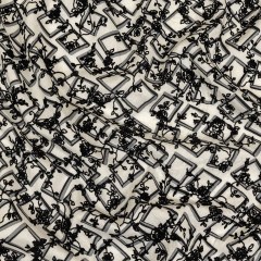 Black and White Flocked Florals on Tossed Squares Printed Viscose Woven Black and White Flocked Florals on Tossed Squares Printed Viscose Woven