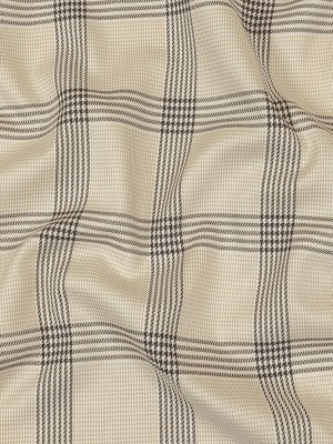 Beige, Brown and White Glen Plaid Twill Cotton Shirting Beige, Brown and White Glen Plaid Twill Cotton Shirting