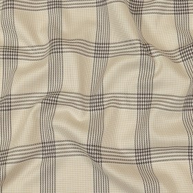 Beige, Brown and White Glen Plaid Twill Cotton Shirting Beige, Brown and White Glen Plaid Twill Cotton Shirting
