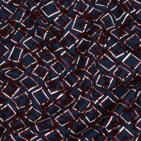 Burgundy, White and Navy Flocked Florals on Tossed Squares Printed Viscose Woven Burgundy, White and Navy Flocked Florals on Tossed Squares Printed Viscose Woven