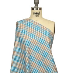 Turquoise, Amphora and White Plaid Twill Cotton Shirting Turquoise, Amphora and White Plaid Twill Cotton Shirting