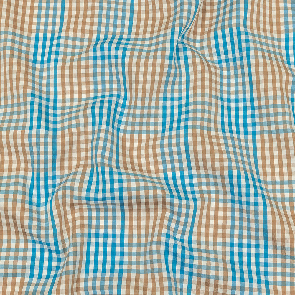 Turquoise, Amphora and White Plaid Twill Cotton Shirting Turquoise, Amphora and White Plaid Twill Cotton Shirting