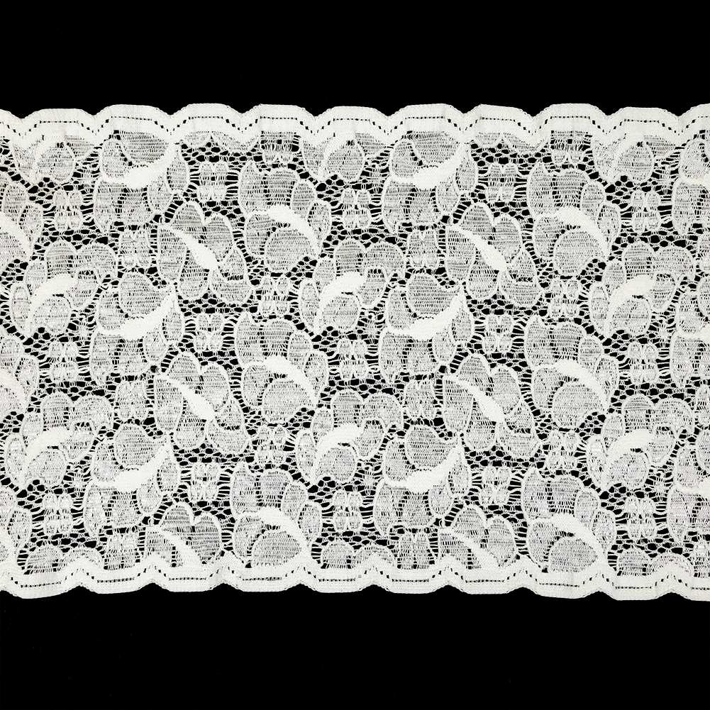 Metallic White Leafy Stretch Re-Embroidered Lace Trim – 5.625″ Metallic White Leafy Stretch Re-Embroidered Lace Trim – 5.625″