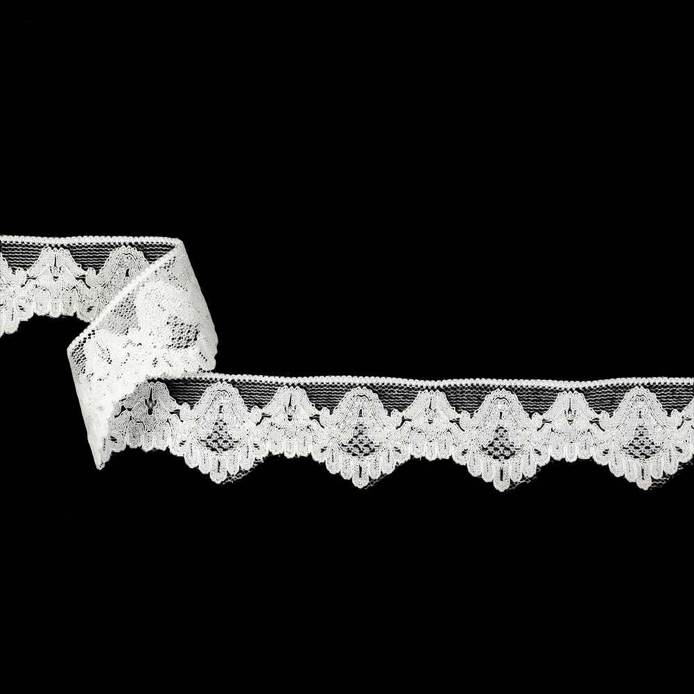 White Chandeliers Scalloped Stretch Lace Trim – 1.25″ White Chandeliers Scalloped Stretch Lace Trim – 1.25″