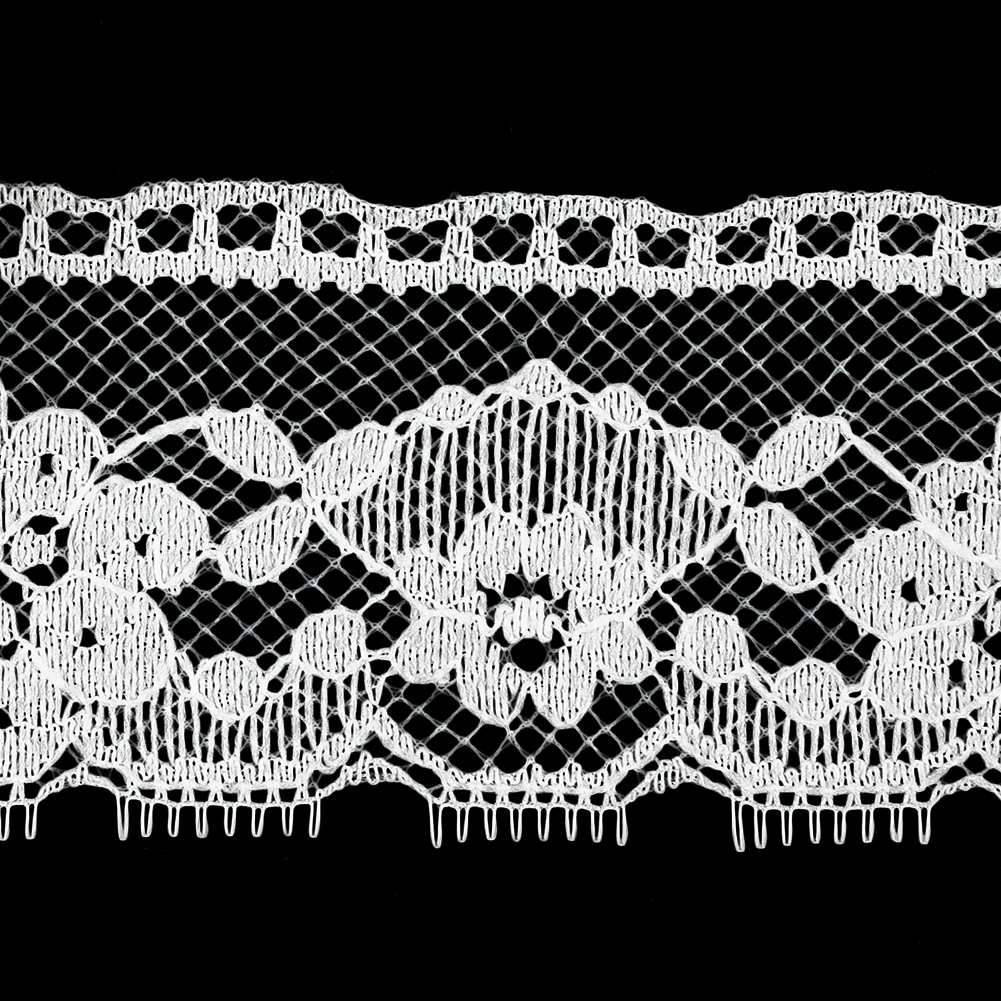 White Floral Raschel Lace Trim - 2.25"