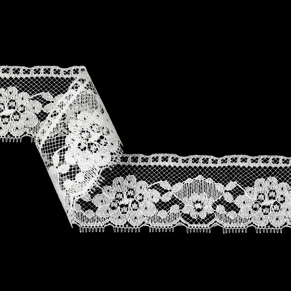 White Floral Raschel Lace Trim – 2.25″ White Floral Raschel Lace Trim – 2.25″