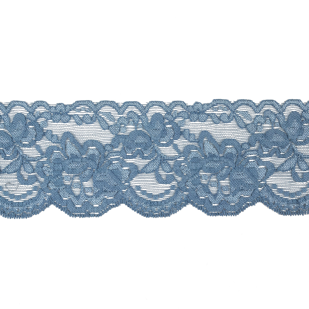 French Blue Floral Stretch Lace Trim – 3.125″ French Blue Floral Stretch Lace Trim – 3.125″