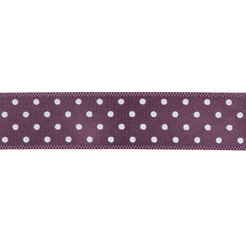 Purple and White Polka Dot Satin Ribbon - 0.625"