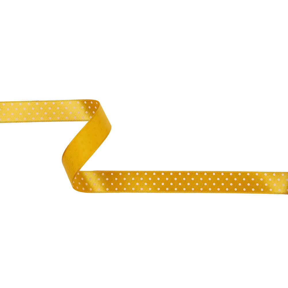 Golden Yellow and White Polka Dot Satin Ribbon – 0.625″ Golden Yellow and White Polka Dot Satin Ribbon – 0.625″