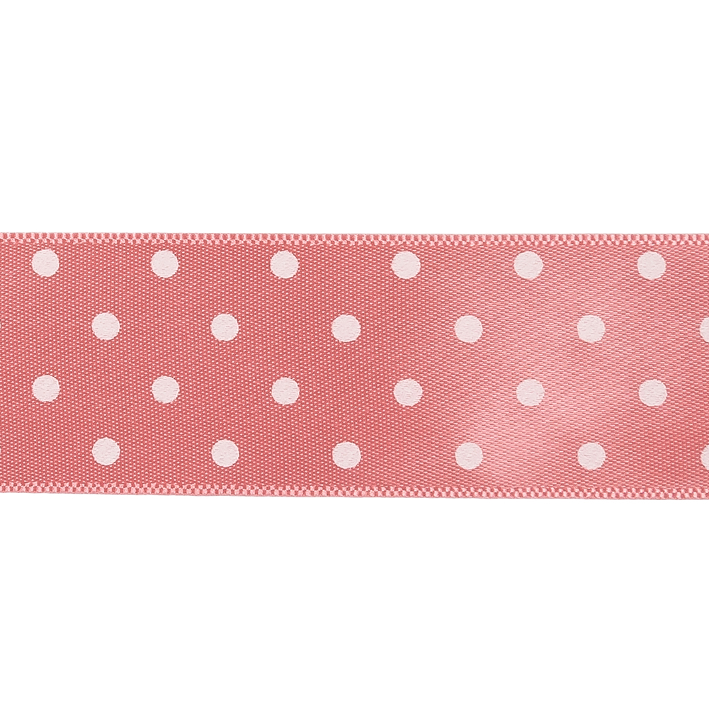 Flamingo and White Polka Dot Satin Ribbon - 1"
