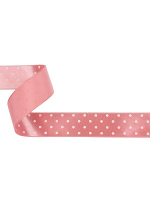 Flamingo and White Polka Dot Satin Ribbon – 1″ Flamingo and White Polka Dot Satin Ribbon – 1″