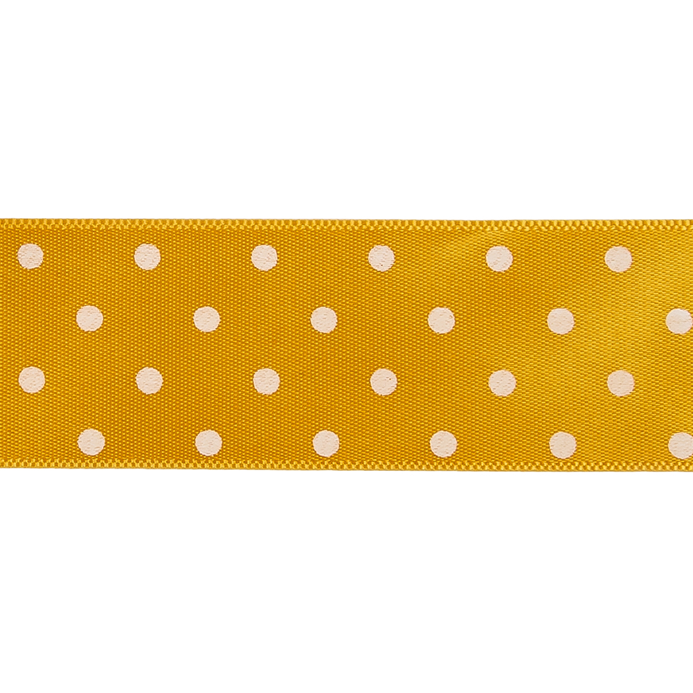 Golden Yellow and White Polka Dot Satin Ribbon - 1"