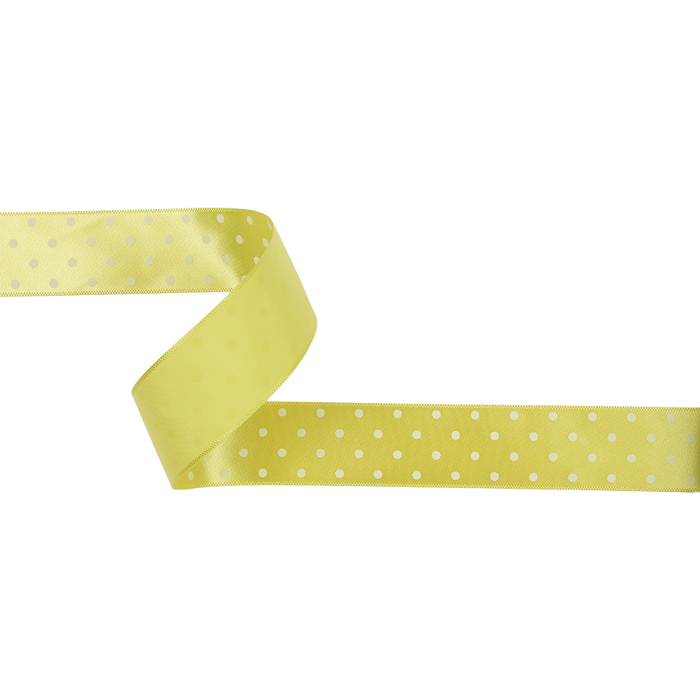 Banana and White Polka Dot Satin Ribbon – 1″ Banana and White Polka Dot Satin Ribbon – 1″