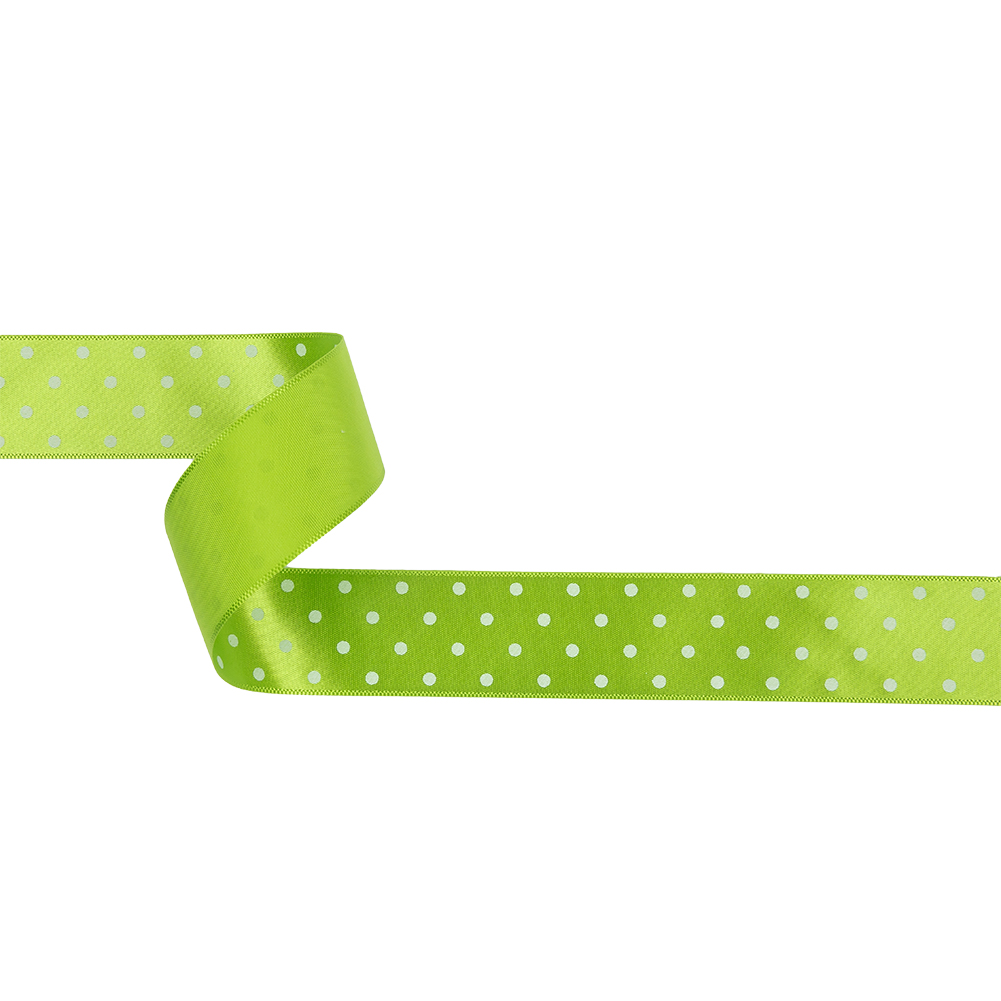 Lime and White Polka Dot Satin Ribbon – 1″ Lime and White Polka Dot Satin Ribbon – 1″