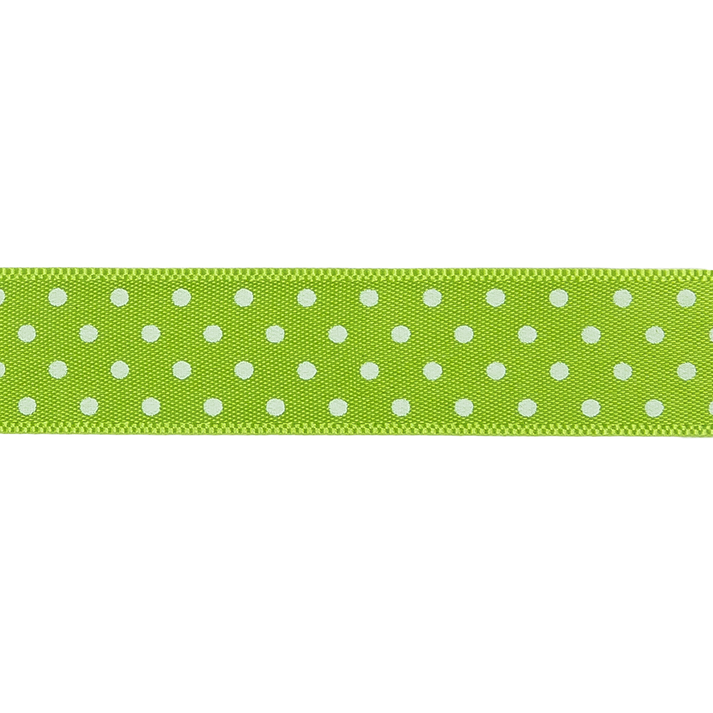 Lime and White Polka Dot Satin Ribbon - 0.625"