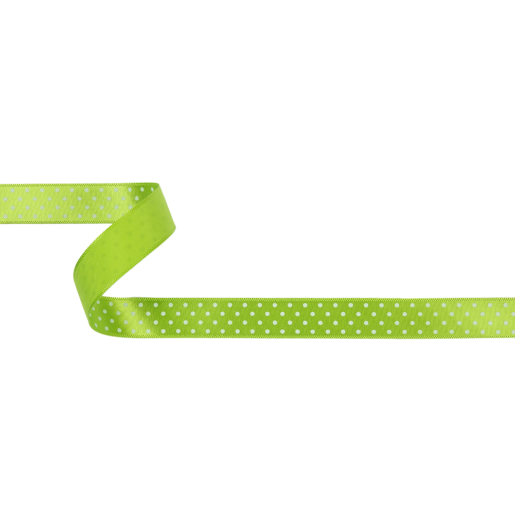Lime and White Polka Dot Satin Ribbon – 0.625″ Lime and White Polka Dot Satin Ribbon – 0.625″