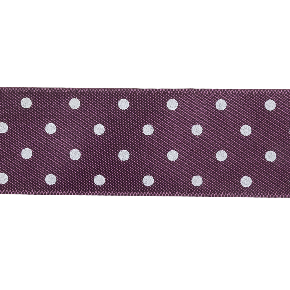 Purple and White Polka Dot Satin Ribbon - 1"