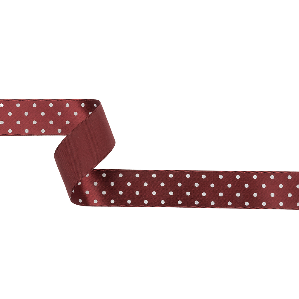 Wine Red and White Polka Dot Satin Ribbon – 1″ Wine Red and White Polka Dot Satin Ribbon – 1″