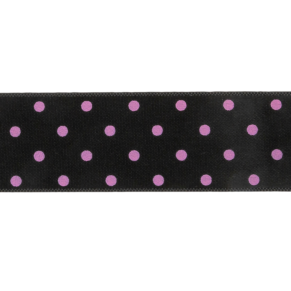 Black and Purple Polka Dot Satin Ribbon - 1"