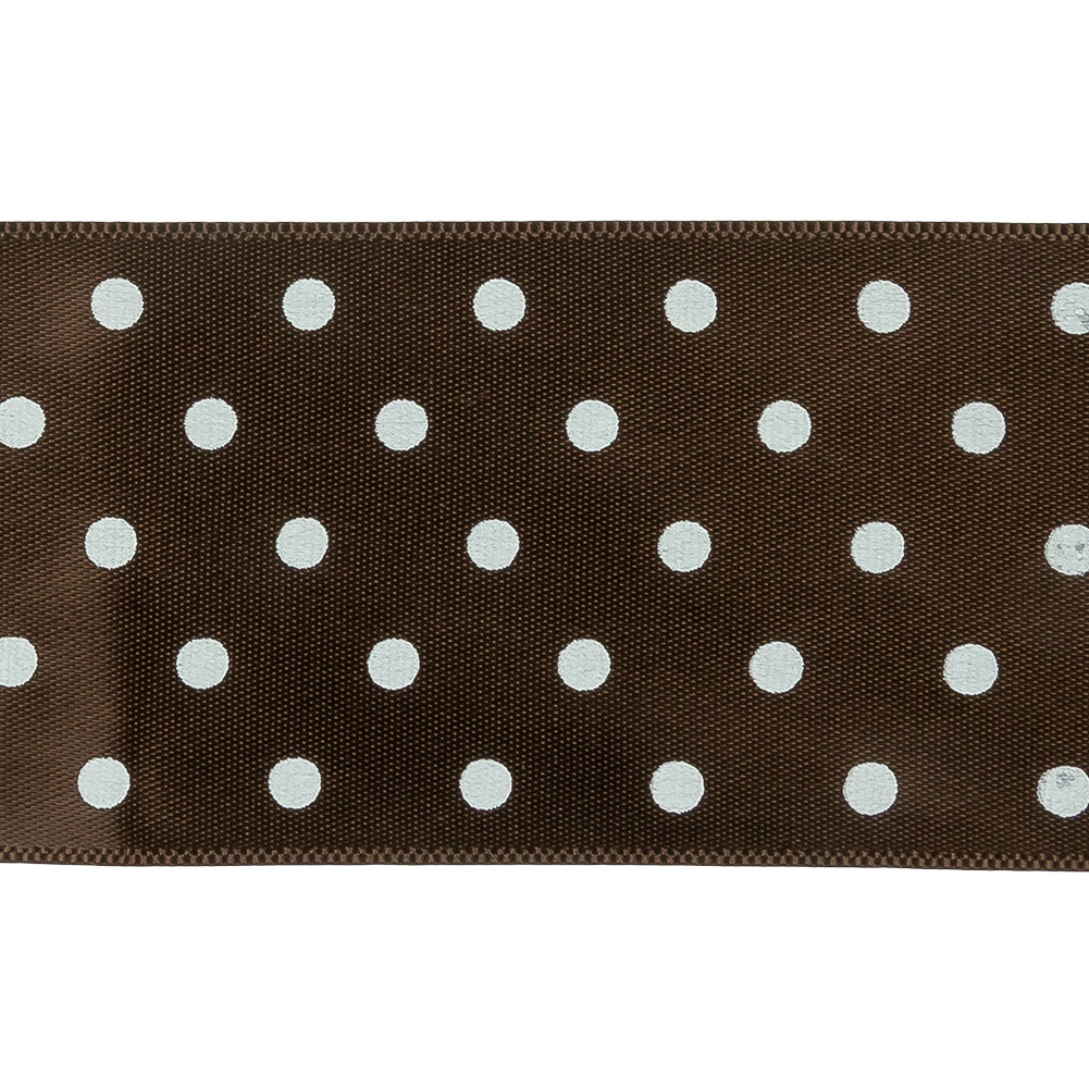 Brown and White Polka Dot Satin Ribbon - 1.5"