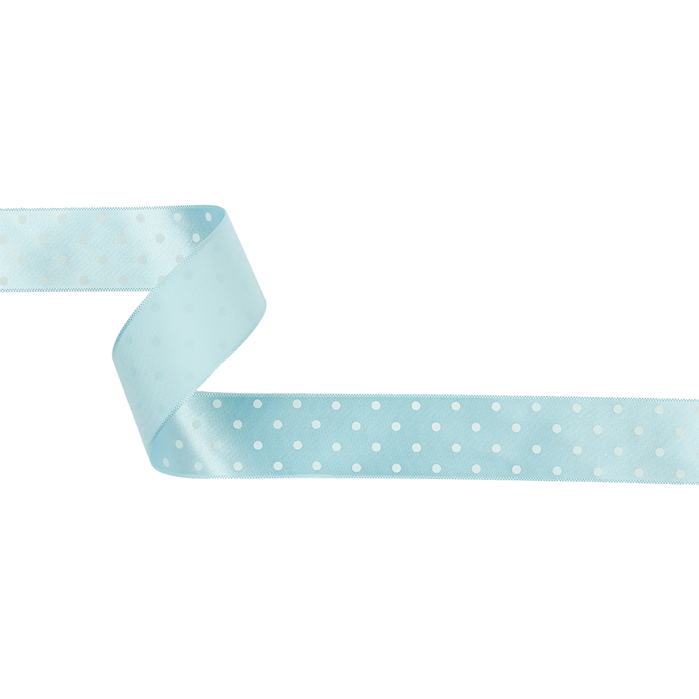 Baby Blue and White Polka Dot Satin Ribbon – 1″ Baby Blue and White Polka Dot Satin Ribbon – 1″