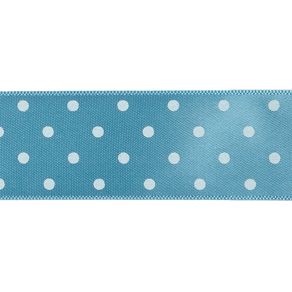 Blue and White Polka Dot Satin Ribbon - 1"
