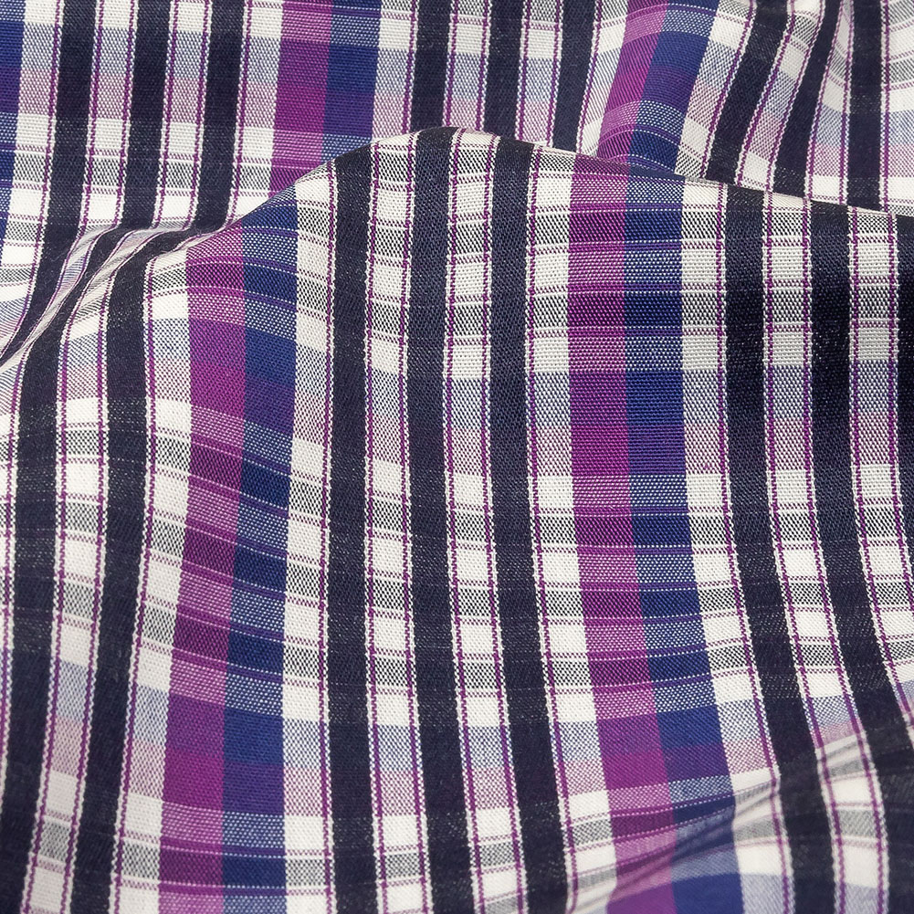 Purple, Sodalite Blue and Navy Plaid Cotton Shirting
