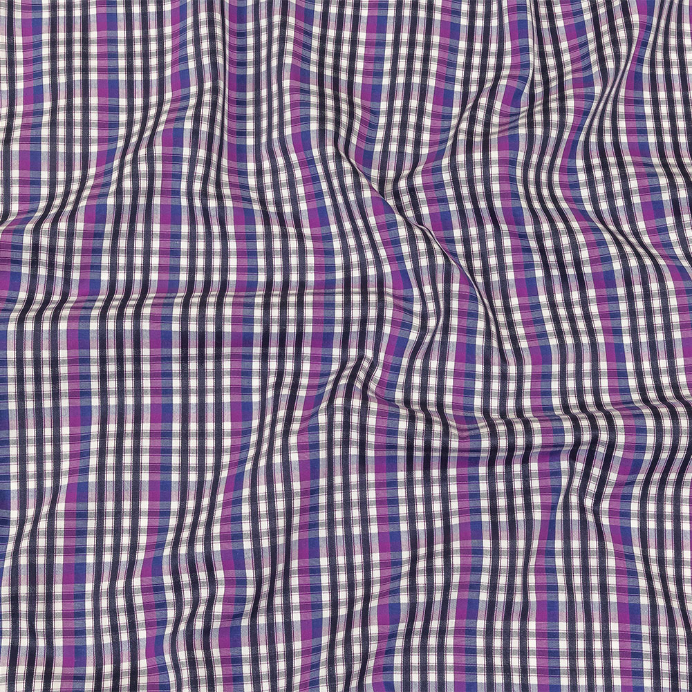 Purple, Sodalite Blue and Navy Plaid Cotton Shirting Purple, Sodalite Blue and Navy Plaid Cotton Shirting