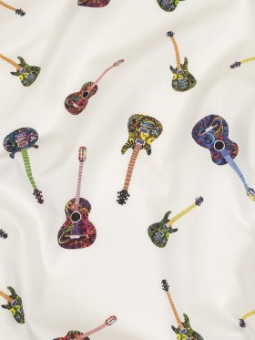 Blanc de Blanc and Multicolor Decorated Guitars Cotton Shirting Blanc de Blanc and Multicolor Decorated Guitars Cotton Shirting