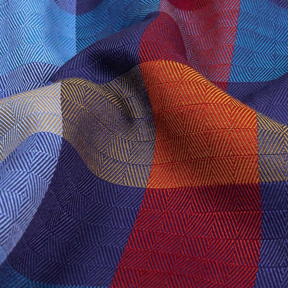 Blue, Red and Yellow Checked Broken Twill Cotton and Polyester Woven Blue, Red and Yellow Checked Broken Twill Cotton and Polyester Woven