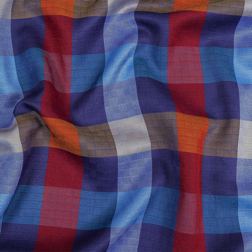 Blue, Red and Yellow Checked Broken Twill Cotton and Polyester Woven Blue, Red and Yellow Checked Broken Twill Cotton and Polyester Woven