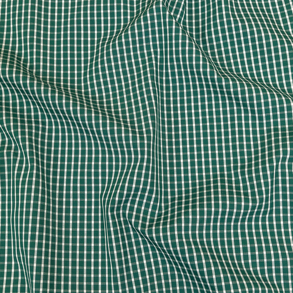 Evergreen and White Checkered Cotton and Polyester Shirting Evergreen and White Checkered Cotton and Polyester Shirting