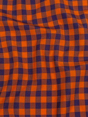 Orange and Navy Checked Cotton and Polyester Shirting Orange and Navy Checked Cotton and Polyester Shirting
