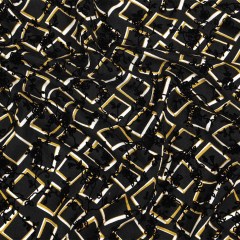Black, White and Spruce Yellow Flocked Florals on Tossed Squares Printed Viscose Woven Black, White and Spruce Yellow Flocked Florals on Tossed Squares Printed Viscose Woven