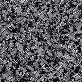 Gray, White and Navy Flocked Florals on Tossed Squares Printed Viscose Woven Gray, White and Navy Flocked Florals on Tossed Squares Printed Viscose Woven