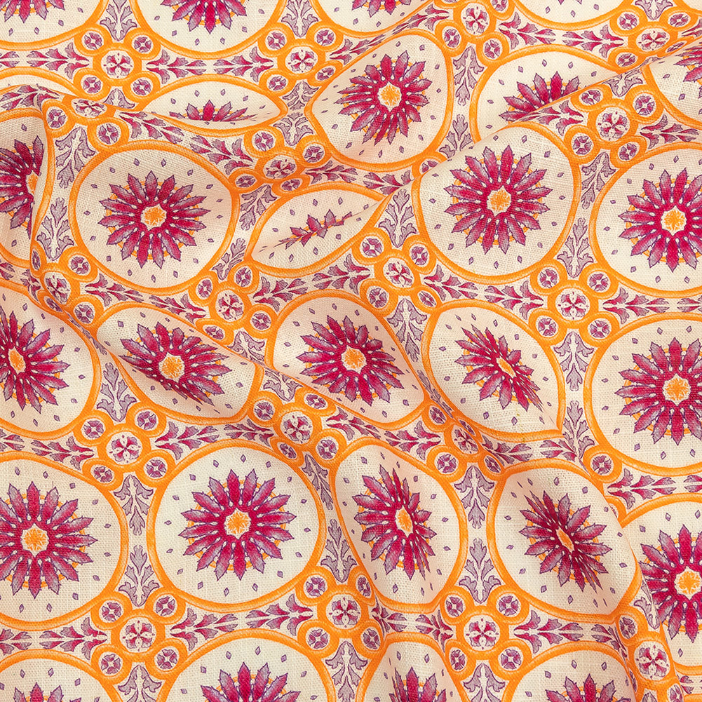 Viscose and Linen Woven Print – Magenta and Orange Floral Tiles – Mood Exclusive Sao Bento Viscose and Linen Woven Print – Magenta and Orange Floral Tiles – Mood Exclusive Sao Bento
