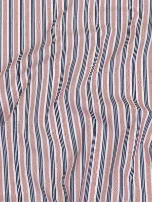 Red, Navy and White Striped Cotton and Polyester Dobby Red, Navy and White Striped Cotton and Polyester Dobby