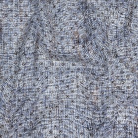 Brown and Blue Flowers and Dots Cotton and Polyester Shirting with Distressed Foil Topcoat Brown and Blue Flowers and Dots Cotton and Polyester Shirting with Distressed Foil Topcoat